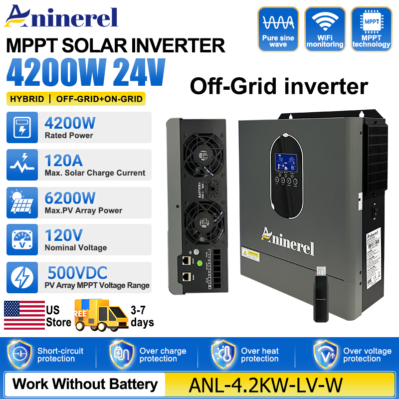 Aninerel 4200W 3KW 120V Hybrid - Inverter Pure Sine Wave 60Hz 120V 3000W ulasan dan harga
